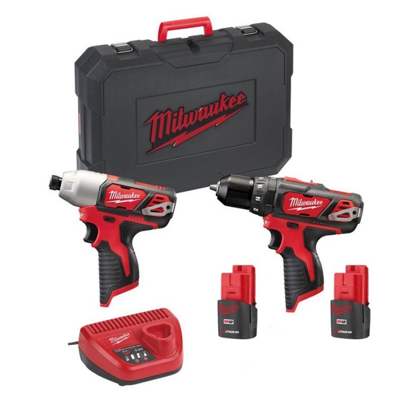 Set Drill+ impact Wrench Milwaukee M12 BPP2E152C 12V 4933459386