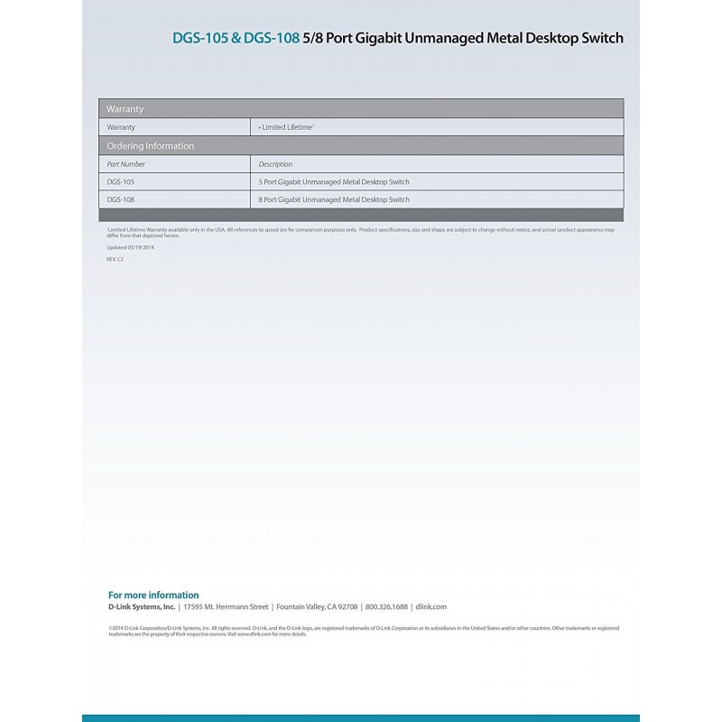 Dlink 8-port 10/100/1K METALBOX 870 DGS-108 Switch