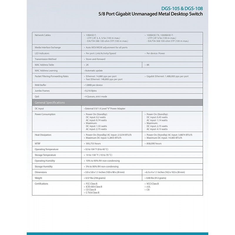 Dlink 8-port 10/100/1K METALBOX 870 DGS-108 Switch