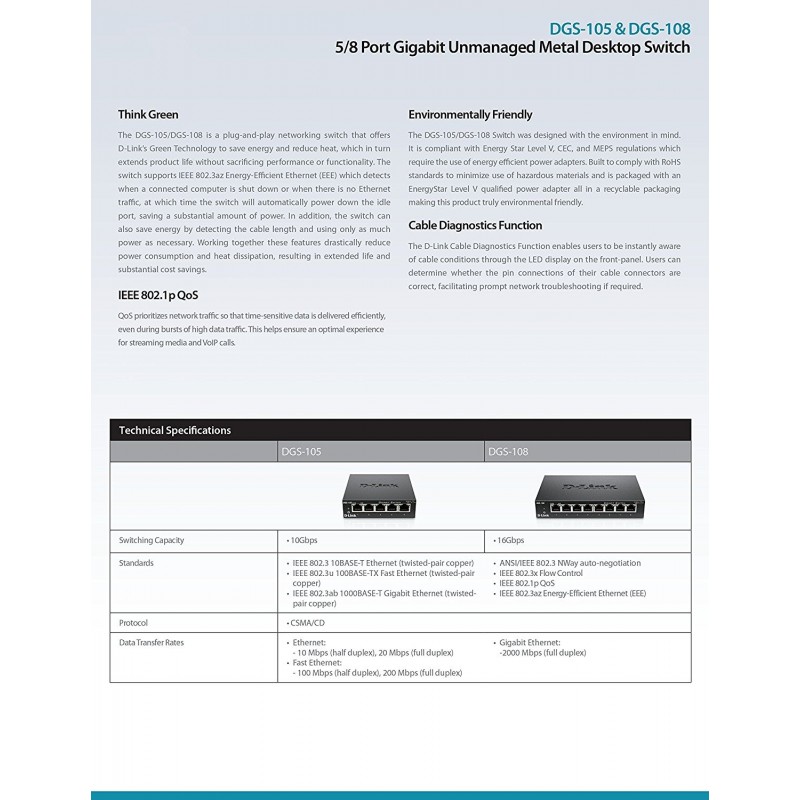 Dlink 8-port 10/100/1K METALBOX 870 DGS-108 Switch