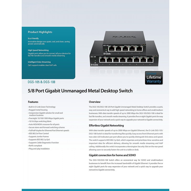 Dlink 8-port 10/100/1K METALBOX 870 DGS-108 Switch