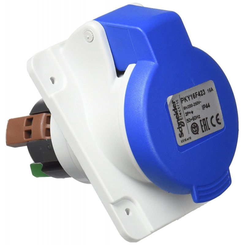 Presa Schneider industriale incasso 2X16A+T 230V blu PKY16F423