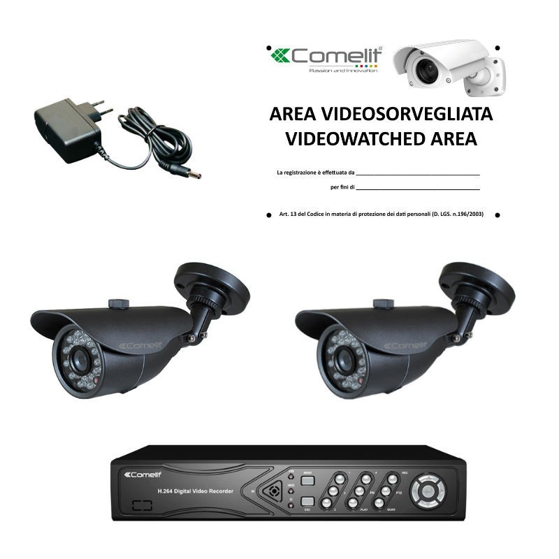 Kit videosorveglianza Comelit DVR 100 IPS e due telecamere AHKIT040C