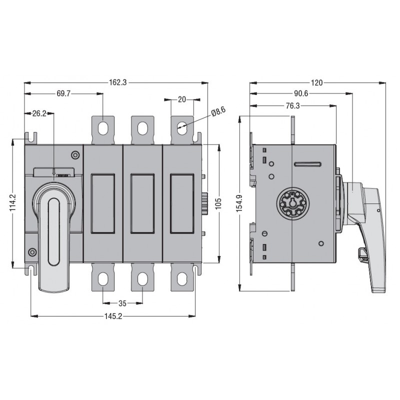 Interruptor-seccionador tripolar Lovato IEC 160A GL0160C1