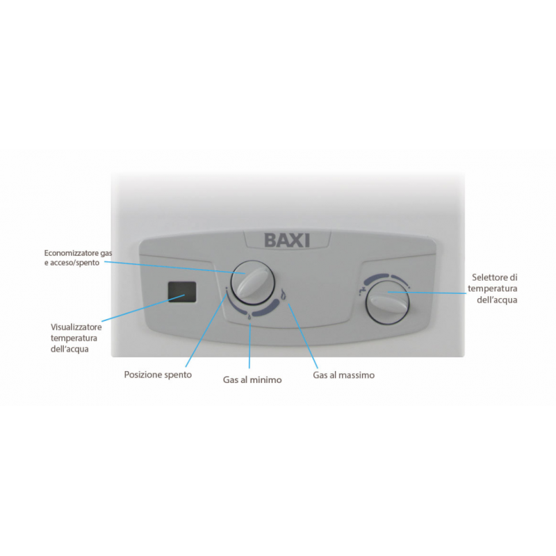 Water heater Methane gas Baxi Acquaprojet Blue 14 Litre open room A7698572