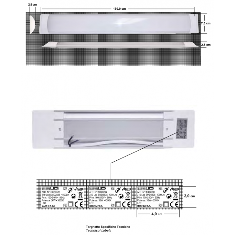 Led-deckenleuchte-Led-Poliplast Giorgia für den innen-45W 3000K 150CM 400805W