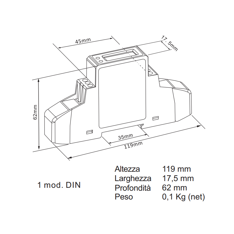 Perry 1 DIN digitaler einphasiger Energiezähler 1SDSD06CEM1DGT