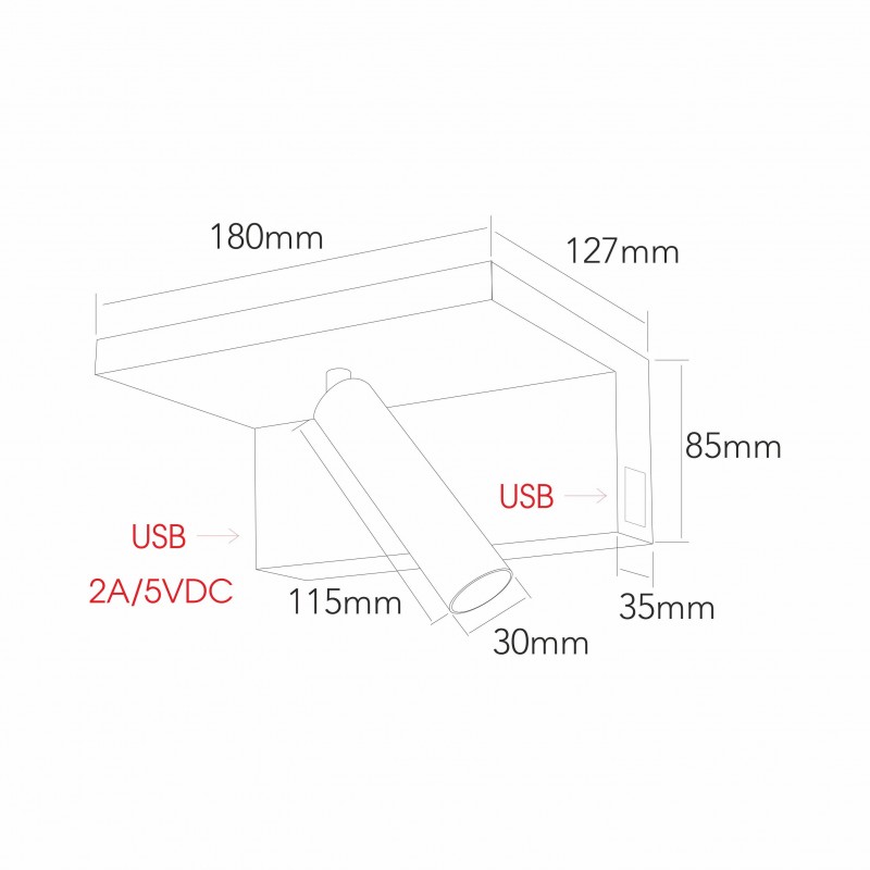 Aplique Beneito Faure BEAM NEGRO 5W 2700K USB regulable 3959