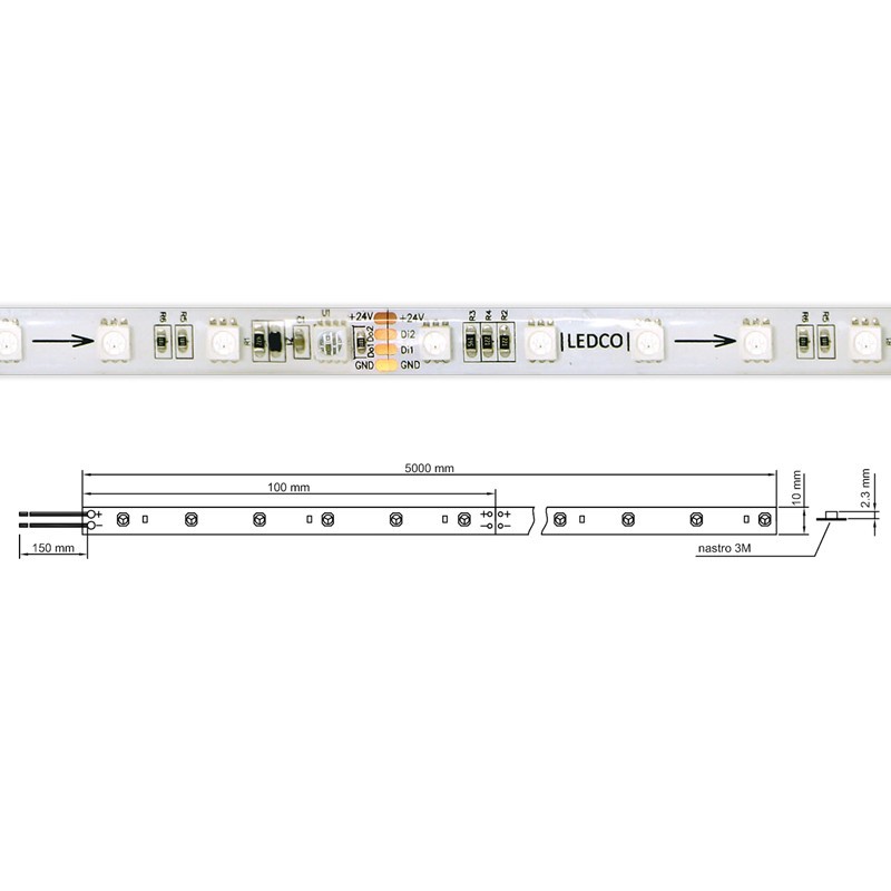 Strip Strip LED Ledco 72W Multicolor RGBD 24VDC IP65 5 meters SL72RGBD65