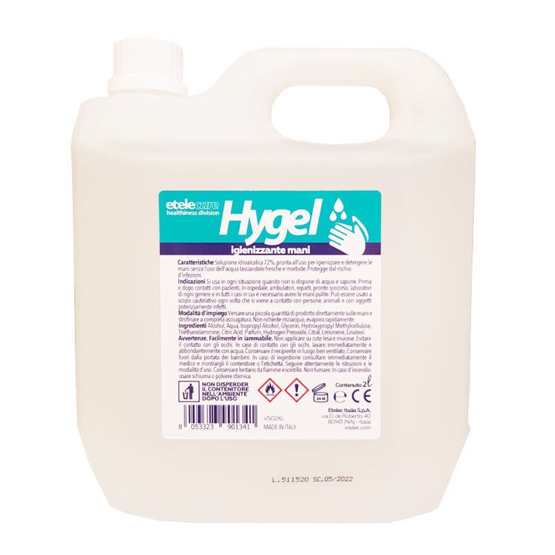 D'hygiène pour les mains sans eau Etelec HYGEL 2 Litres Covid-19 VS02XL
