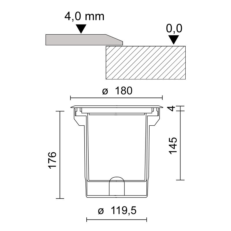 Encastré OLODUM MIDI 10W 3000K IP67 E8272-LBC-FL Marqueur d'étape MIDI latéral