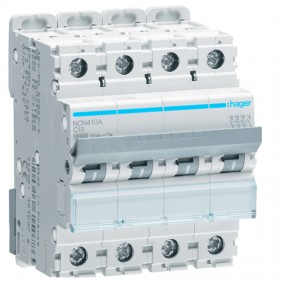 Interrupteur magnétothermique Hager 4P 10A 10KA...