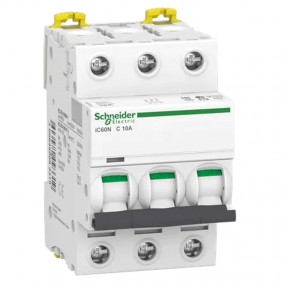 Circuit breaker 3P 10A 6 KA C 3 módulos A9F79310