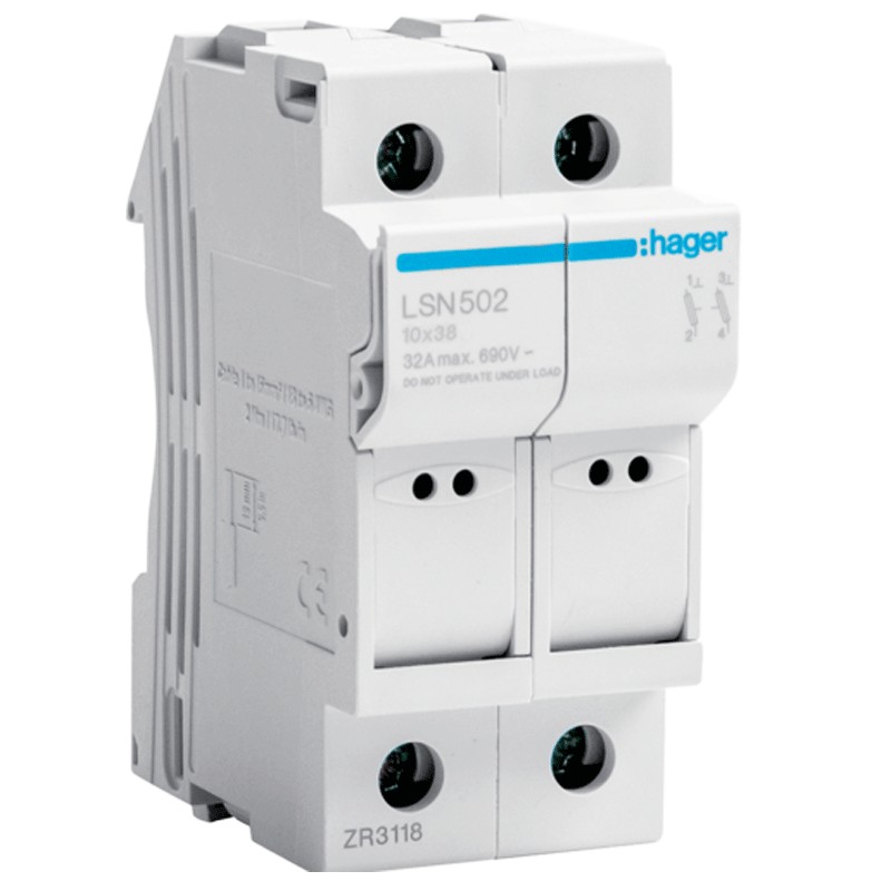 Fuse holder Hager 32A 2P 400V L38 2 Modules 10X38 LSN502