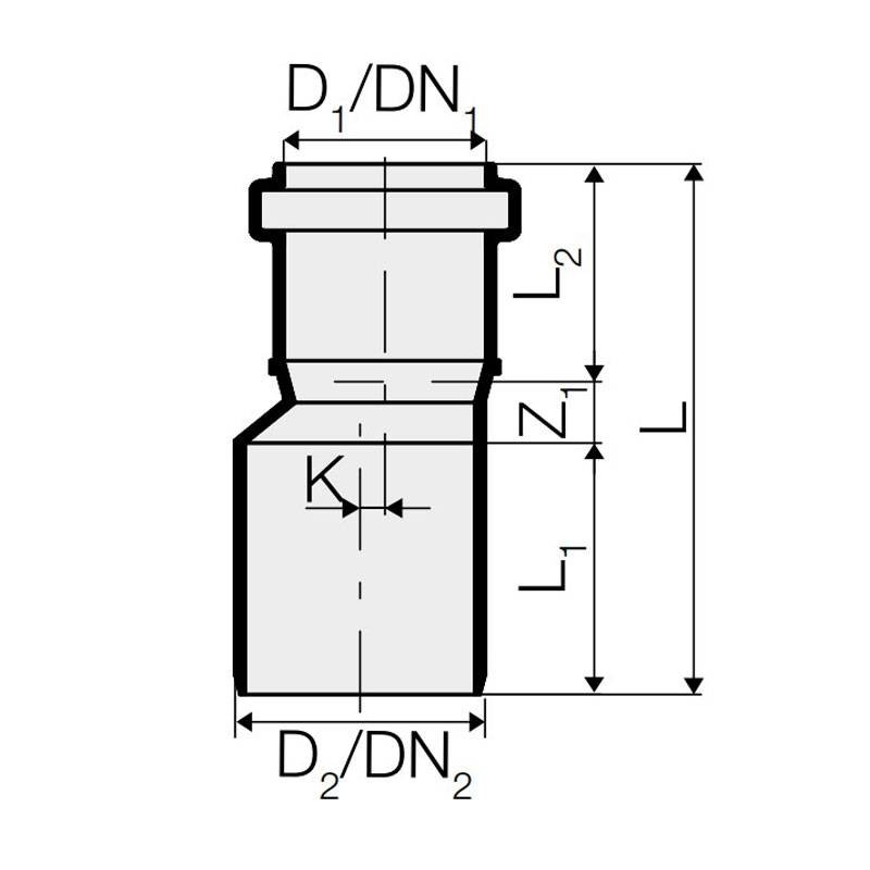 Valsir Triplus plug-in reduction D 250/200 mm L 310 mm VS0650747