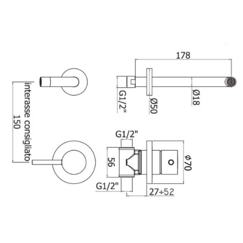 Mitigeur Lavabo Encastrable PAFFONI Light LIG006CR70 – Gris Chromé – Laiton