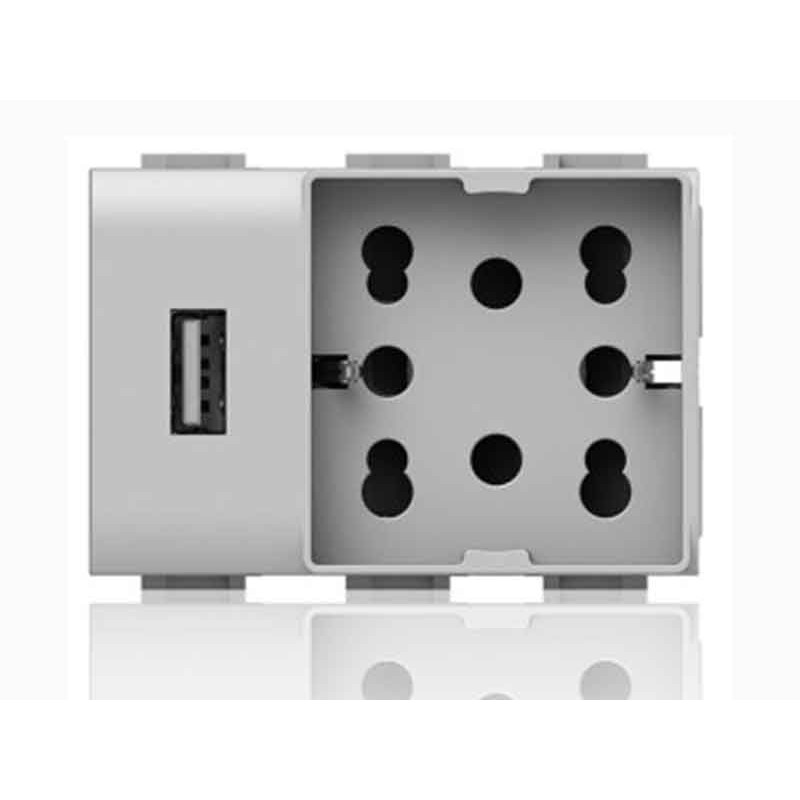 Electrical outlet Universal Bypass and Schuko and USB 3 modules Side