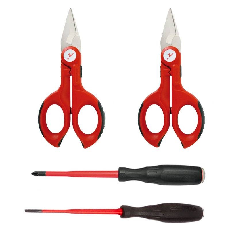 Kit Intercable 2 Ciseaux 2 Tournevis Slim plat et cruciforme et Sac à dos